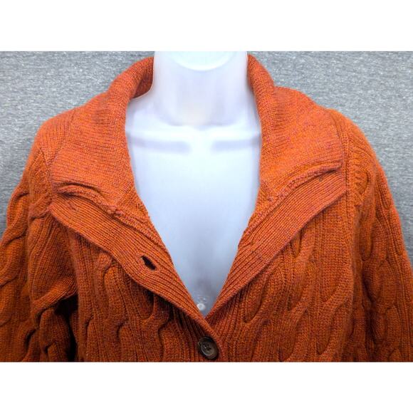 LL BEAN Womens Sweater - Rust, Cardigan, Cable Knit, Wool Blend, Buttons, M - Picture 3 of 4